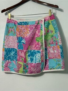 Lilly Pulitzer Patchwork Tropical Wrap reversible Mini Skirt - size 4 *flaw*